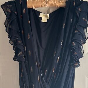 Maeve Navy Maxi Dress with Gold Accents